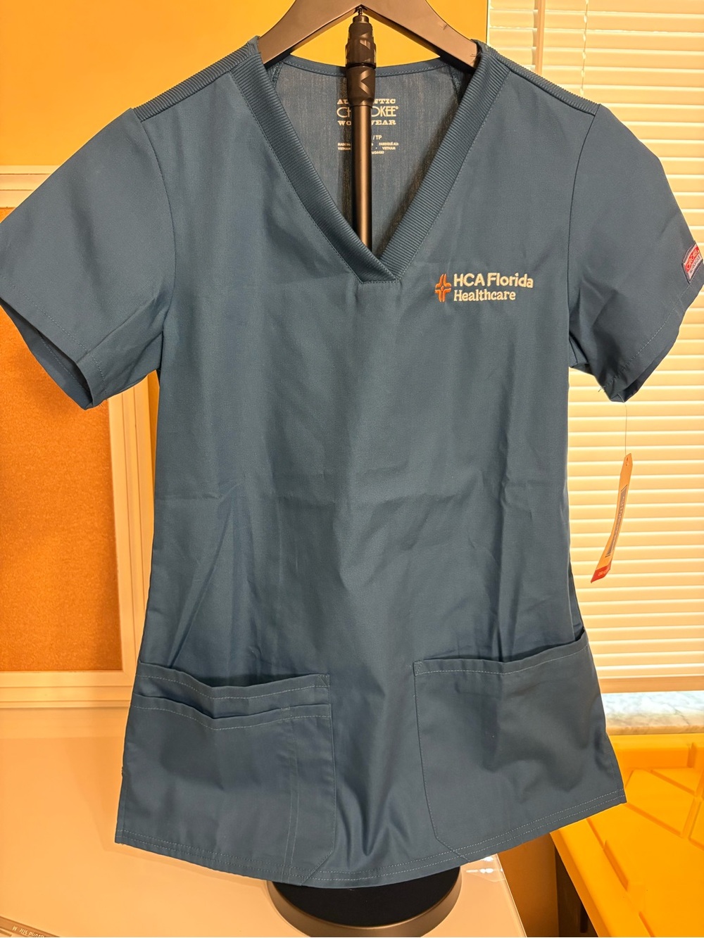 HCA Florida Healthcare Women's Teal V-Neck Tunic Scrub Top